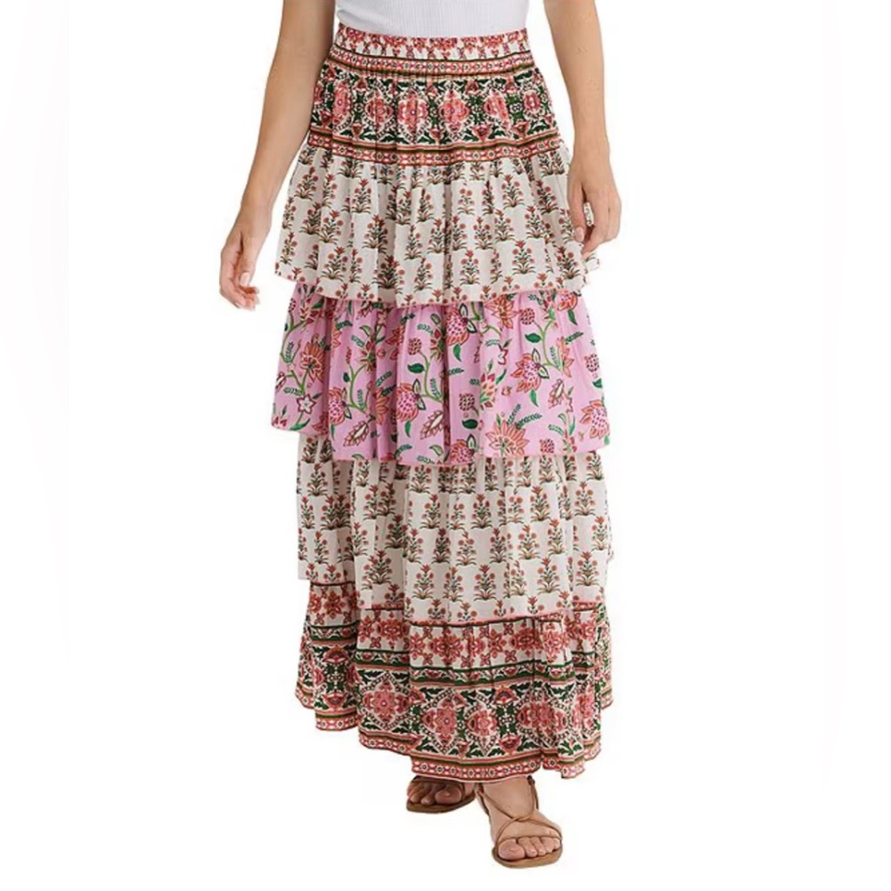 NWT Talisman Ariel Strawberry Print Tiered Ruffle Midi Skirt